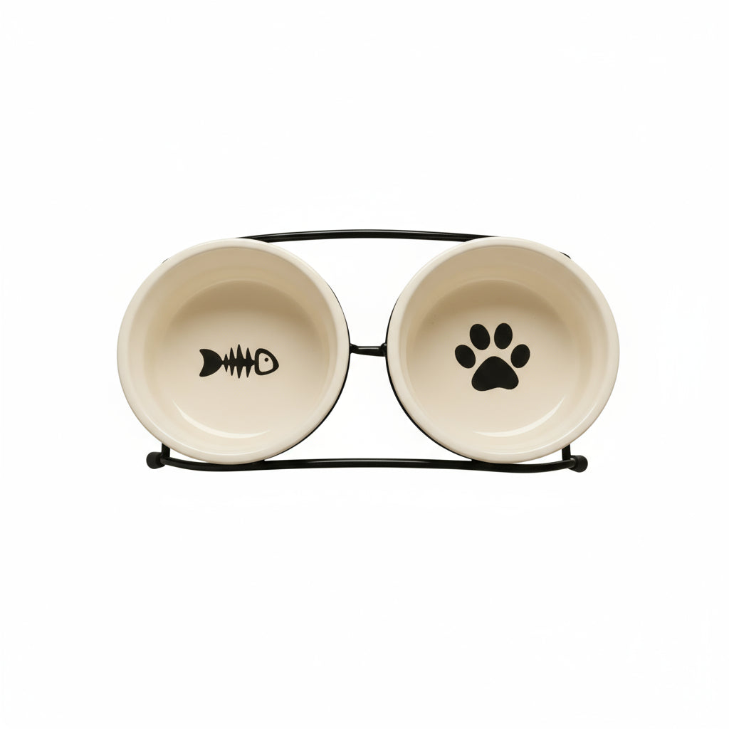 Conjunto elegante de tigelas de ferro para animais de estimação